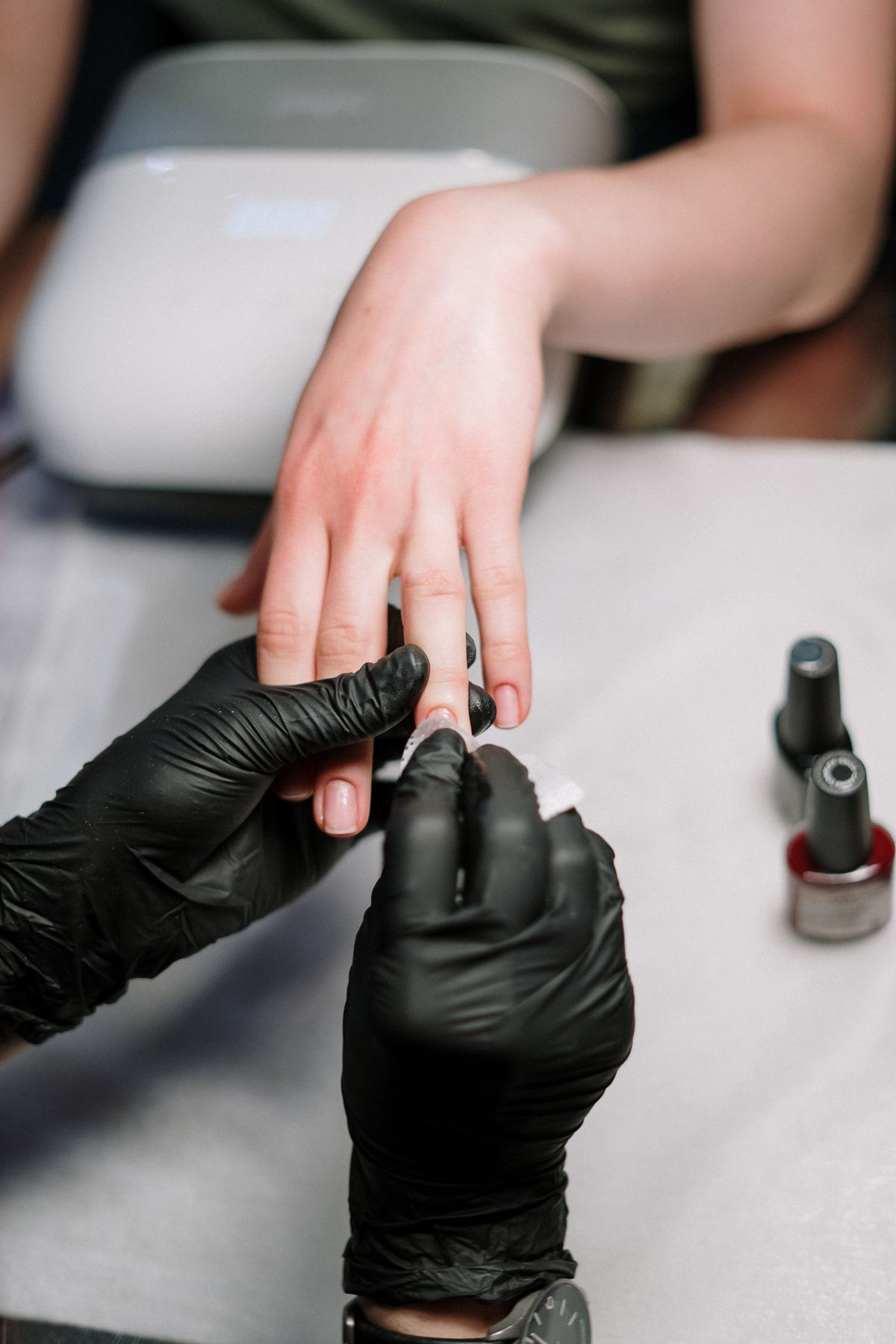 A manicure in progress at the salon